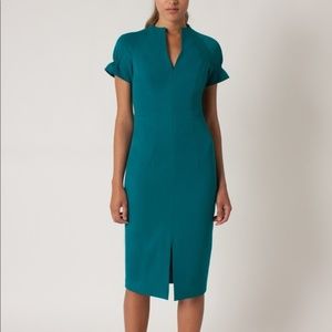 Black Halo | Dresses | Black Halo Patel Sheath Midi Ruffle Dress Teal |  Poshmark